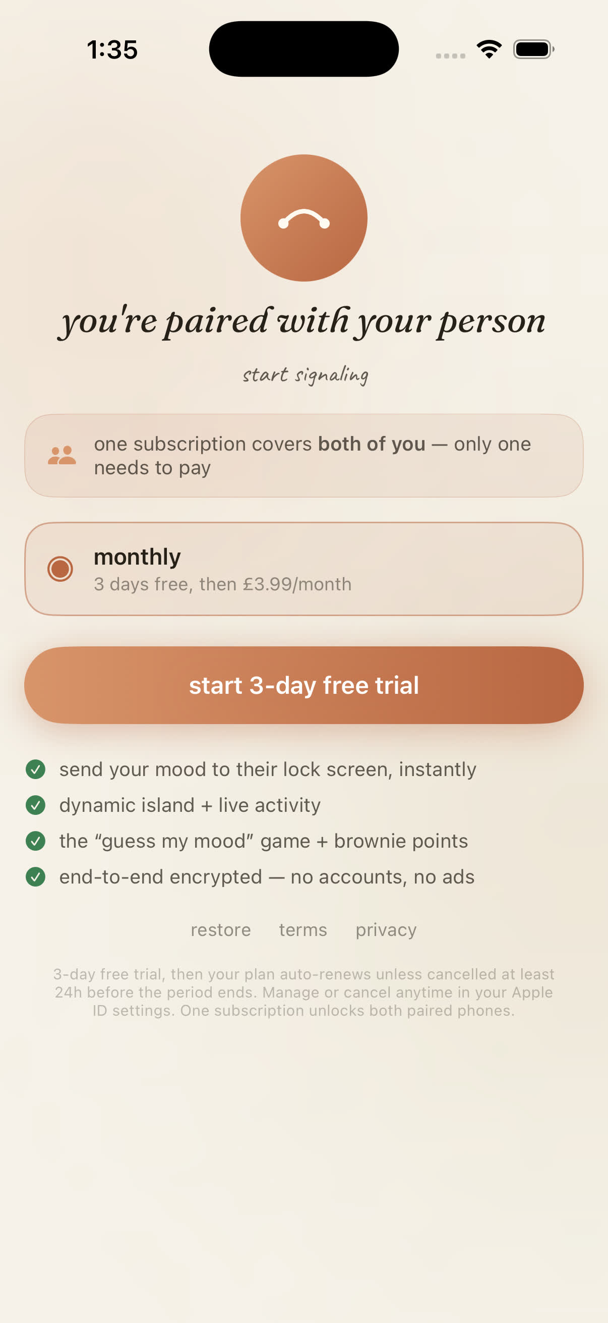 On device — the paywall, glass and warmth